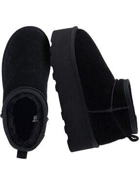 Cozy Women's Platform Ankle Boots - Genuine Suede, Faux Fur Lining, Slip-On